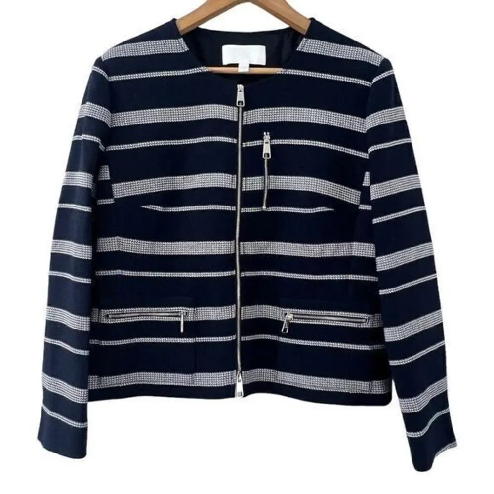 Boss Hugo Boss Navy White Striped Zippered Jacket